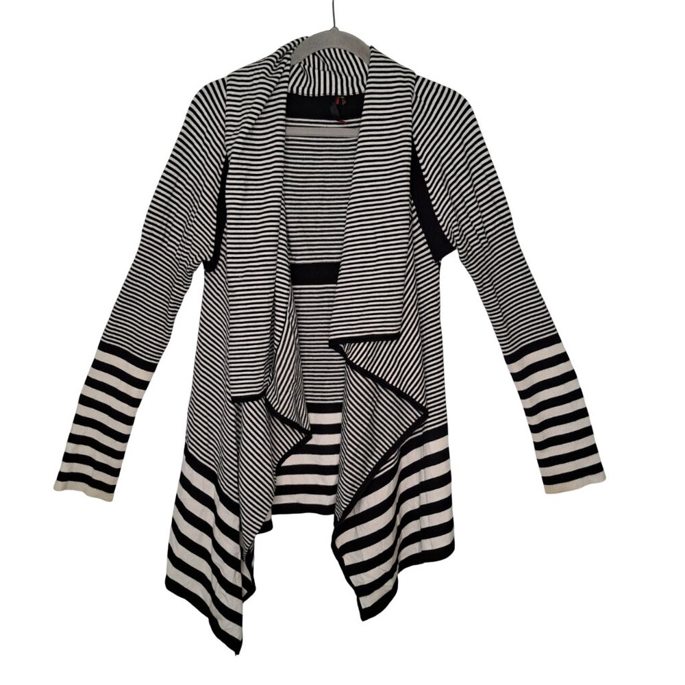 RED Black and White Striped Waterfall Open Front Cardigan